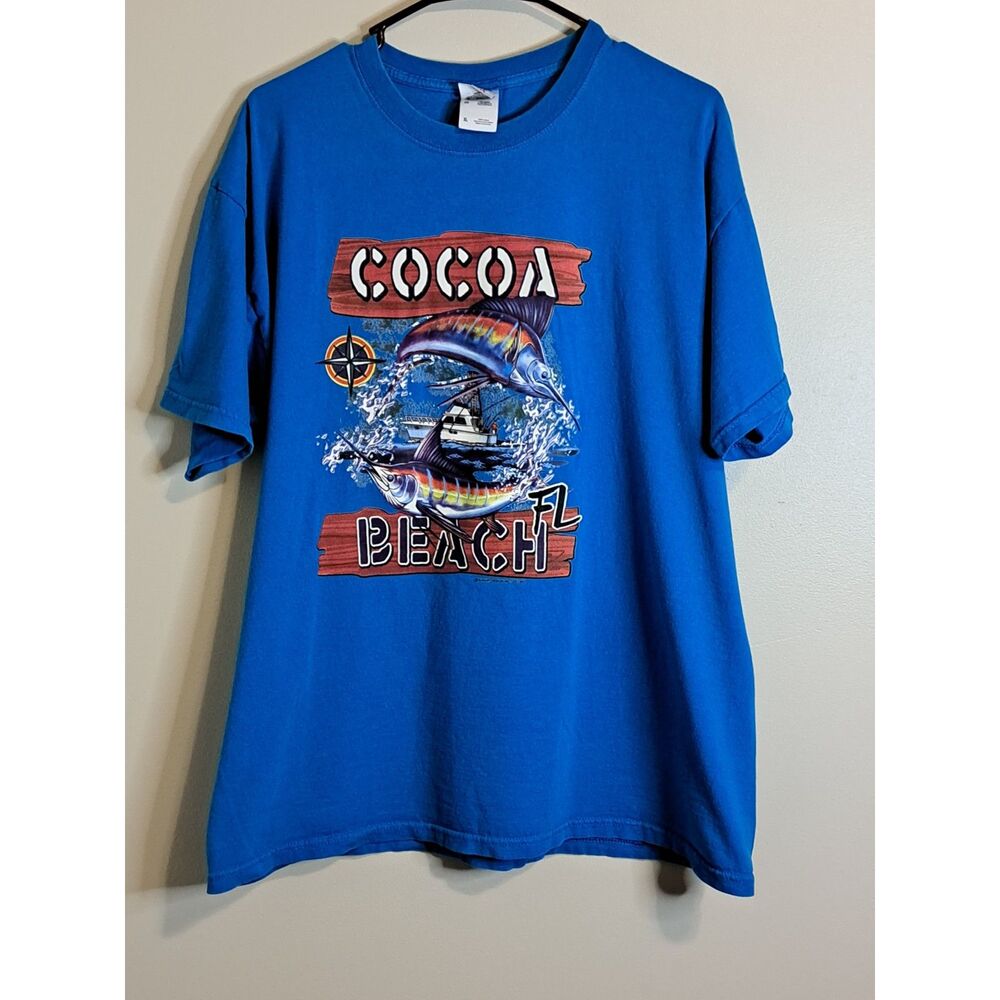 Cocoa Beach FL Marlin Deep Sea Fishing T-Shirt XL Blue Sunart Design